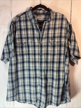 Carhartt Plaid Short Sleeve Button-Up in Blue and Green
